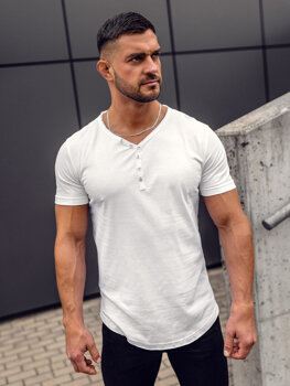 Balti vyriški marškinėliai su V formos apykakle be paveikslėlio Bolf 4049A