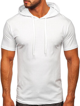 Balti vyriški medvilniniai marškinėliai be paveikslėlio su gobtuvu Bolf 14513