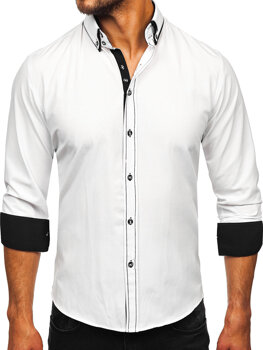 Elegantiški vyriški marškinėliai ilgomis rankovėmis Baltas-Juoda Bolf 3703