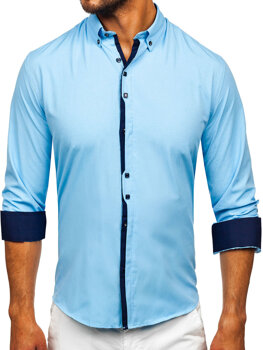 Elegantiški vyriški marškinėliai ilgomis rankovėmis Dangaus mėlynumo Bolf 24701