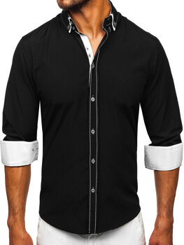 Elegantiški vyriški marškinėliai ilgomis rankovėmis Juoda-Baltas Bolf 3703