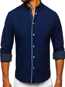 Elegantiški vyriški marškinėliai ilgomis rankovėmis Tamsiai mėlyna Bolf 17724