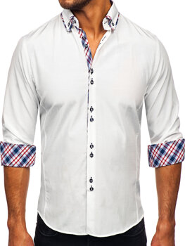 Elegentiški vyriški marškiniai ilgomis rankovėmis balti Bolf 4704