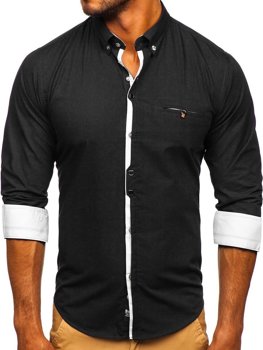 Elegentiški vyriški marškiniai ilgomis rankovėmis juodi Bolf 7720