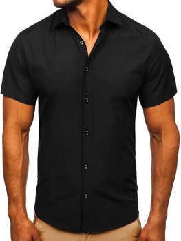 Elegentiški vyriški marškiniai trumpomis rankovėmis juodas Bolf 7501