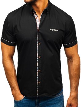 Elegentiški vyriški marškiniai trumpomis rankovėmis juodi Bolf 5509-1
