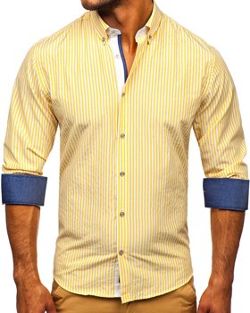 Geltoni vyriški dryžuoti marškiniai ilgomis rankovėmis Bolf 20704