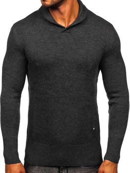 Grafito spalvos vyriškas megztinis stačia apykakle Bolf MM6018