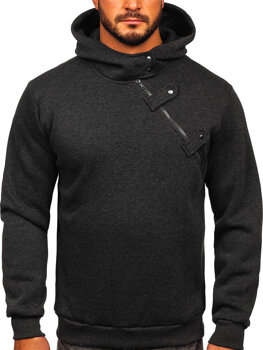 Grafito spalvos vyriškas storas džemperis su gobtuvu Bolf 06
