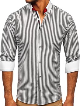 Grafito spalvos vyriški dryžuoti marškiniai ilgomis rankovėmis Bolf 20727