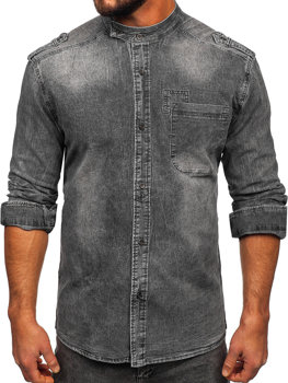 Grafito spalvos vyriški džinsiniai marškinėliai ilgomis rankovėmis Bolf MC713G