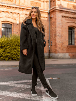 Juodas moteriškas pašiltintas žieminis paltas Bolf AN105