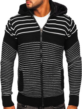 Juodas storas vyriškas užsegamas megztinis su gobtuvu Bolf 2031