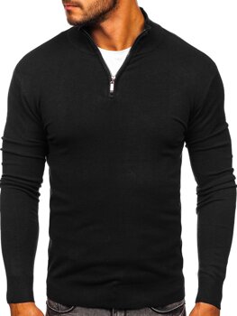 Juodas vyriškas megztinis stačia apykakle Bolf YY08