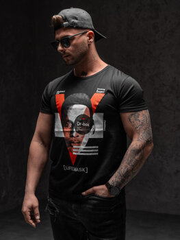 Juodi vyriški marškinėliai su paveikslėliu Bolf KS2552