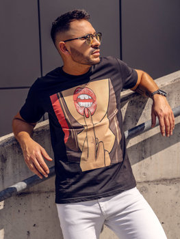 Juodi vyriški medvilniniai marškinėliai su paveikslėliu Bolf 143018A