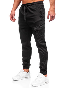Juodos vyriškos medžiaginės jogger cargo kelnės Bolf 384A