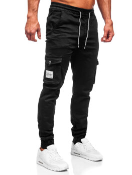Juodos vyriškos medžiaginės jogger cargo kelnės Bolf KA9233