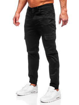 Juodos vyriškos medžiaginės jogger cargo kelnės Bolf S201