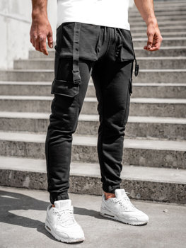 Juodos vyriškos sportinės jogger cargo kelnės Bolf 6584A
