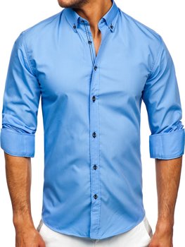 Mėlyni vyriški marškiniai ilgomis rankovėmis Bolf 20720