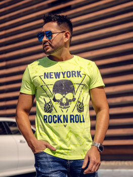 Neoniniai žali vyriški marškinėliai su paveikslėliu Bolf Y70030A
