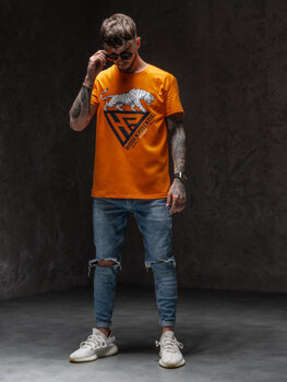 Oranžiniai vyriški marškinėliai su paveikslėliu Bolf Y70013