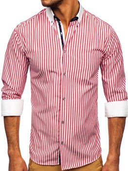Raudona vyriški dryžuoti marškiniai ilgomis rankovėmis Bolf 20727
