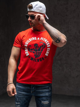 Raudoni vyriški marškinėliai su paveikslėliu Bolf Y70015