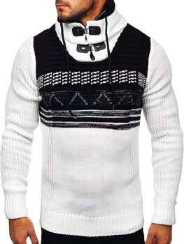 Storas baltas vyriškas megztinis su stačia apykakle Bolf 2020