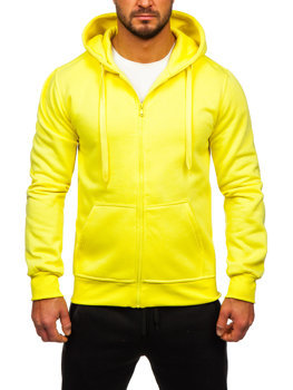 Šviesiai geltonas vyriškas sportinis komplektas, džemperis su gobtuvu užsegamu užtrauktuku Bolf D004