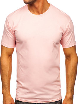 Šviesiai rožiniai vyriški medvilniniai marškinėliai be paveikslėlio Bolf 192397