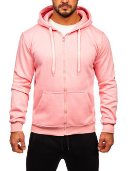 Šviesiai rožinis vyriškas sportinis komplektas, džemperis su gobtuvu užsegamu užtrauktuku Bolf D004