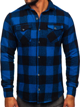Tamsiai mėlyni vyriški flaneliniai marškiniai ilgomis rankovėmis Bolf 20723