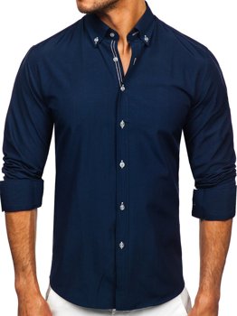 Tamsiai mėlyni vyriški marškiniai ilgomis rankovėmis Bolf 20720
