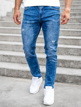 Tamsiai mėlynos vyriškos džinsinės kelnės regular fit Bolf K10007-1