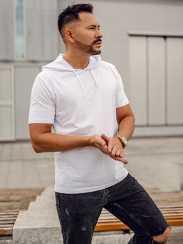 Vyriški Basic medvilniniai marškinėliai su gobtuvu Baltas Bolf 14513A
