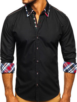Vyriški elegantiški juodi marškiniai ilgomis rankovėmis Bolf 3701