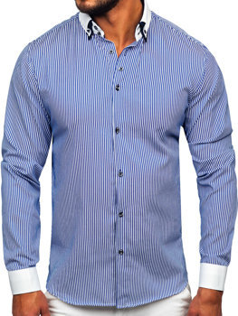 Vyriški elegantiški marškinėliai ilgomis rankovėmis mėlyni Bolf 0909