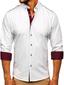 Vyriški elegantiški marškiniai ilgomis rakovėmis balti su bordine Bolf 5722-1