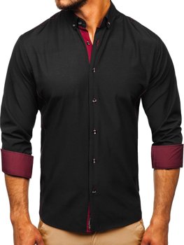 Vyriški elegantiški marškiniai ilgomis rakovėmis juodi su bordine Bolf 5722-1