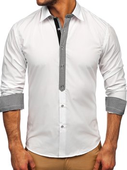 Vyriški elegantiški marškiniai ilgomis rankovėmis balti Bolf 6873