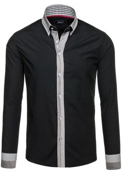 Vyriški elegantiški marškiniai ilgomis rankovėmis juodi Bolf 6950