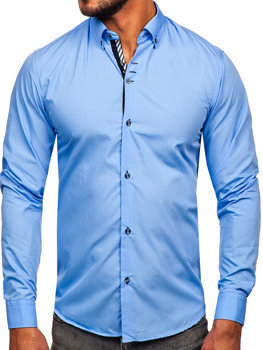 Vyriški elegantiški marškiniai ilgomis rankovėmis mėlyni Bolf 5796-1