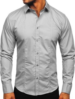 Vyriški elegantiški marškiniai ilgomis rankovėmis pilki Bolf 6944
