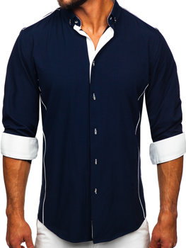 Vyriški elegantiški marškiniai ilgomis rankovėmis tamsiai mėlyni Bolf 5722-1