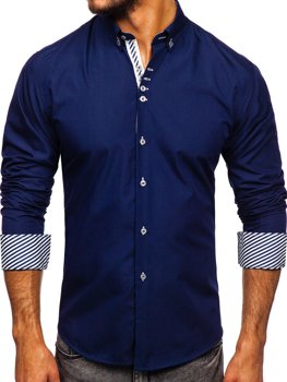 Vyriški elegantiški marškiniai ilgomis rankovėmis tamsiai mėlyni Bolf 5796