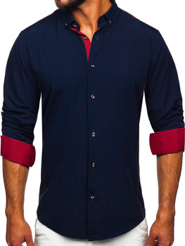 Vyriški elegantiški marškiniai ilgomis rankovėmis tamsiai mėlyni su bordine Bolf 5722-1