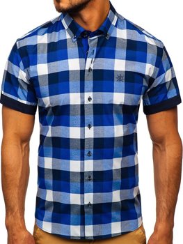 Vyriški languoti marškiniai trumpomis rankovėmis tamsiai mėlyni Bolf 5532