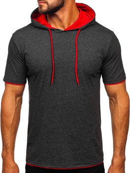 Vyriški marškinėliai su gobtuvu be paveikslėlio antracito spalvos su raudona Bolf 08